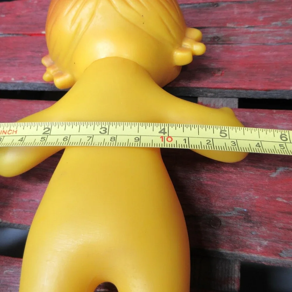 Vintage Ledraplastic Ledra Yellow Smiley Face Girl Doll Rubber Squeak Toy 8